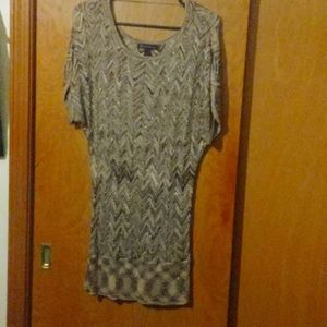 I.N.C. Sparkly variegated brown and gold short sleeve sweater tunic. Size L.